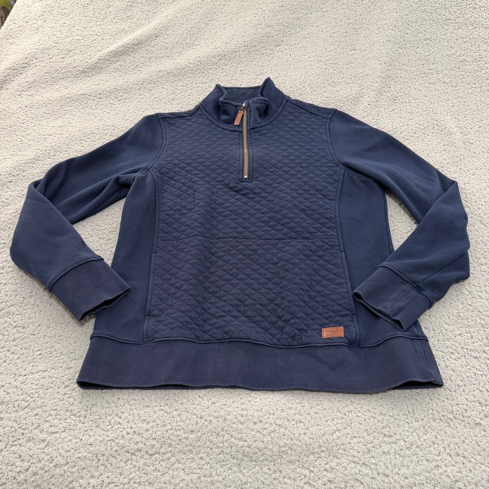 LL Bean Sweater Womens Size M Navy Blue Quilted Quarter Zip Pullover Regular
